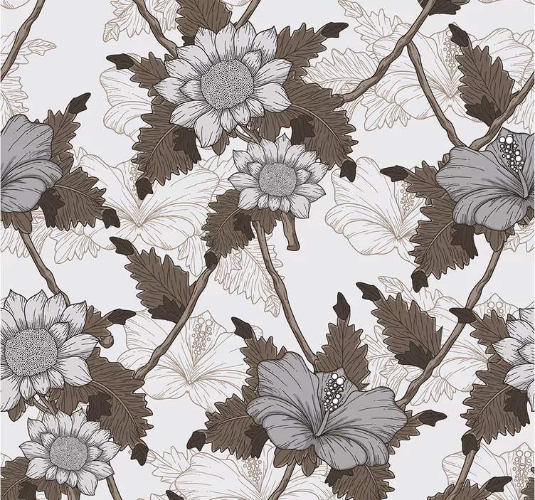 Papier peint ornemental monochrome floral - TenStickers