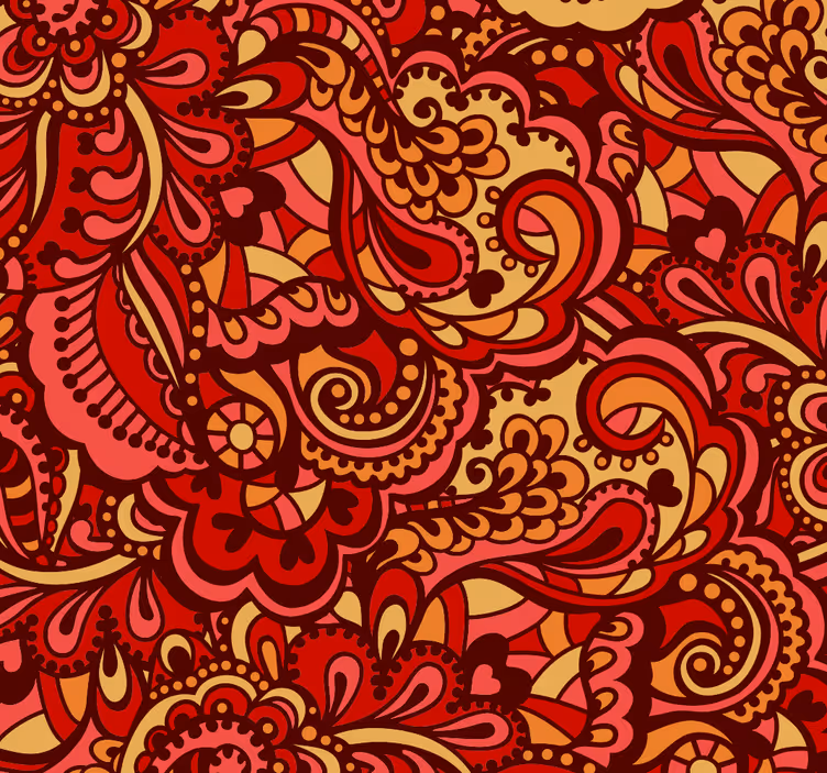 Papier peint fleurs motif ornemental rouge - TenStickers
