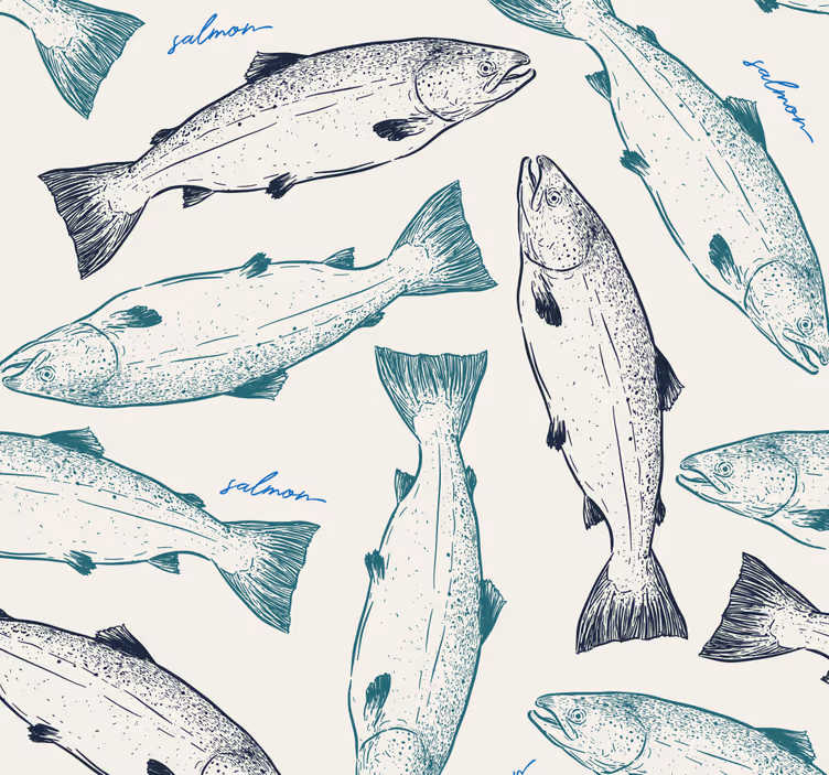 Papier peint poissons illustration de saumon - TenStickers