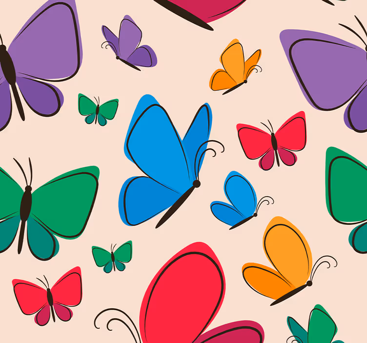 Papier peint papillon motif coloré sur fond beige - TenStickers