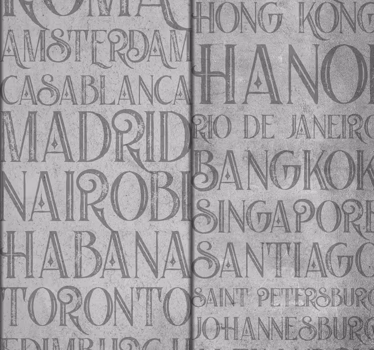 Papier peint béton typographie des noms de villes du monde - TenStickers
