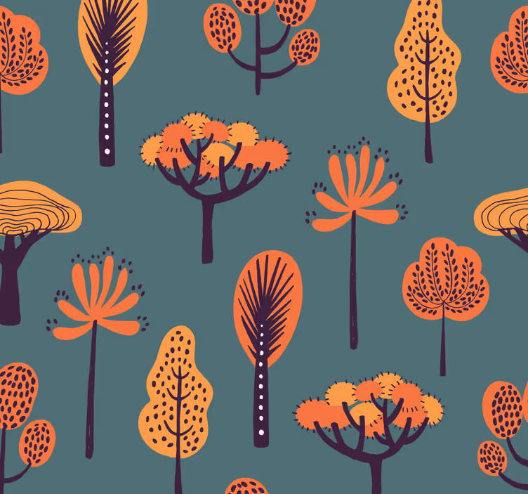 Papier peint arbre motifs botaniques stylisés - TenStickers