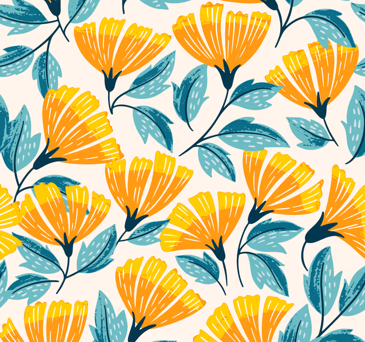 Papier peint Chambre à coucher fleurs orange - TenStickers