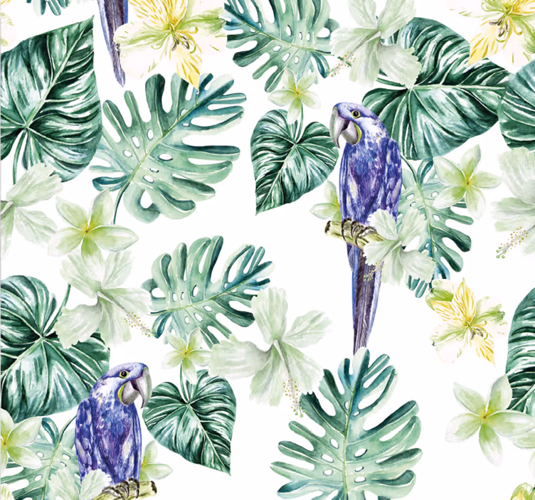 Papier peint perroquet flore tropicale de perroquet - TenStickers