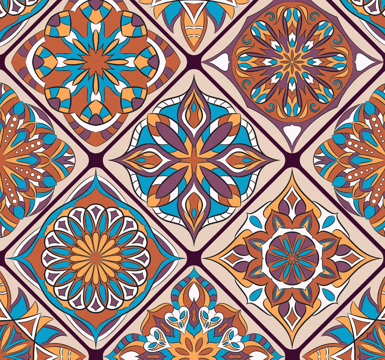 Papier peint carrelage motif inspiré des carreaux ornés - TenStickers