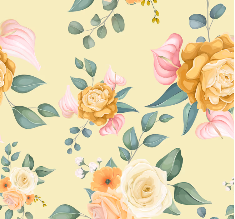 Papier peint vintage Style vintage de roses jaunes - TenStickers