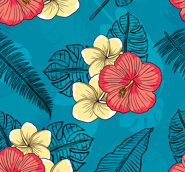 Papier peint floral motif d'hibiscus tropical - TenStickers