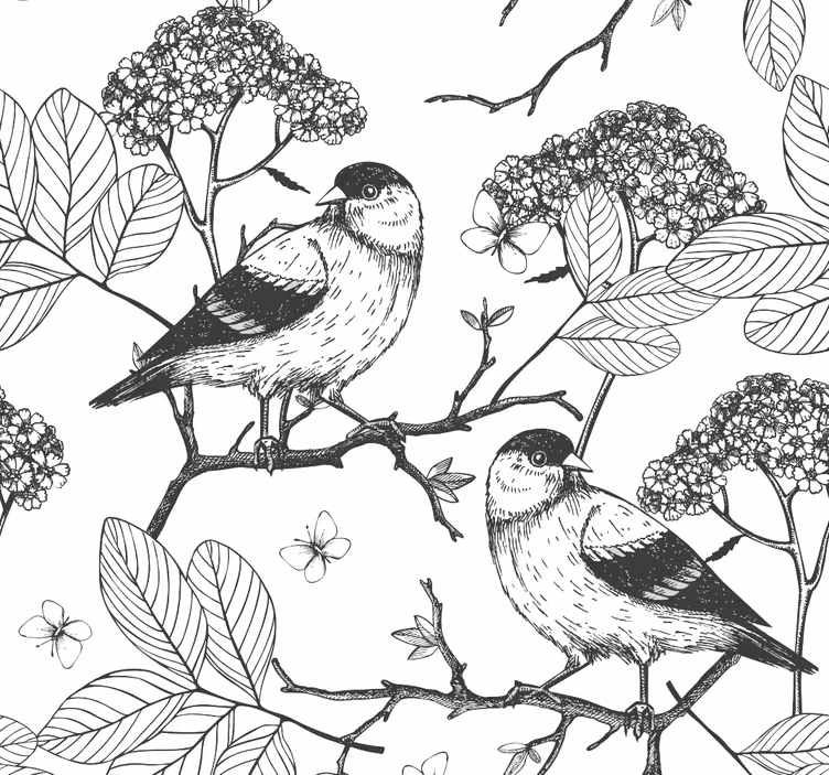 Papier peint oiseaux motif botanique oiseaux - TenStickers