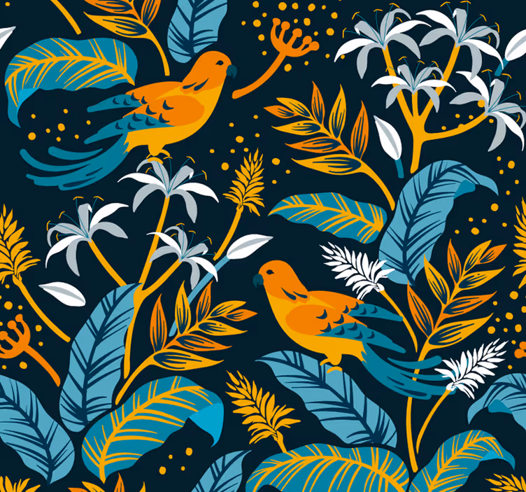 Papier peint feuilles feuillage d'oiseaux tropicaux - TenStickers