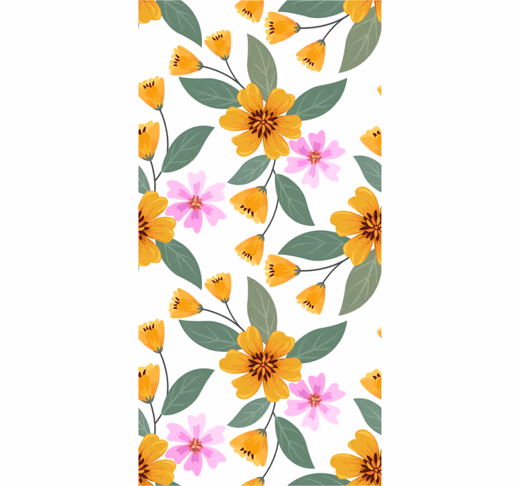Papier peint fleuri  floral rose et jaune - TenStickers