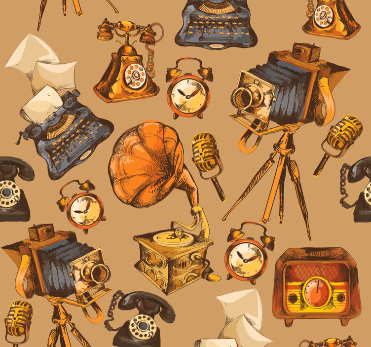 Papier peint vintage collage d'objets vintage - TenStickers