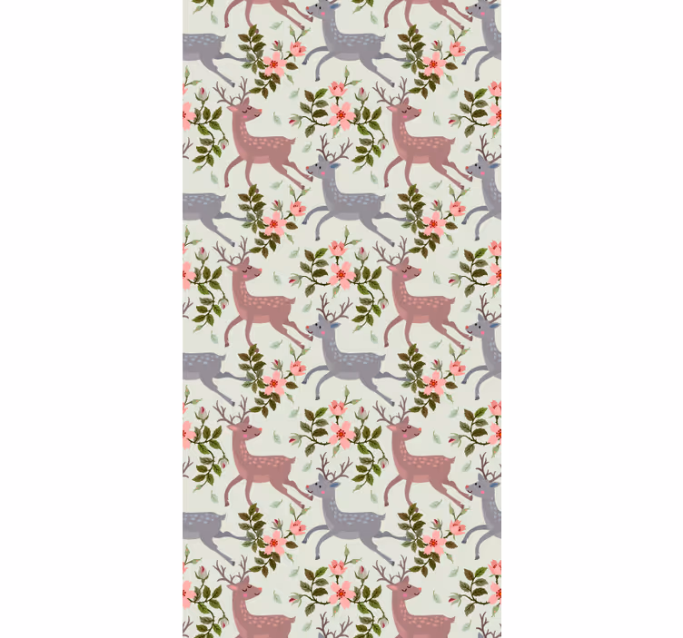 Papier peint animaux motif floral de cerf - TenStickers