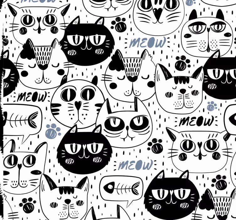 Papier peint chat motif de chats stylisés - TenStickers