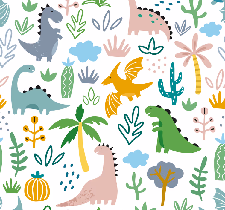 papier peint dinosaures motif jurassique scandinave - TenStickers