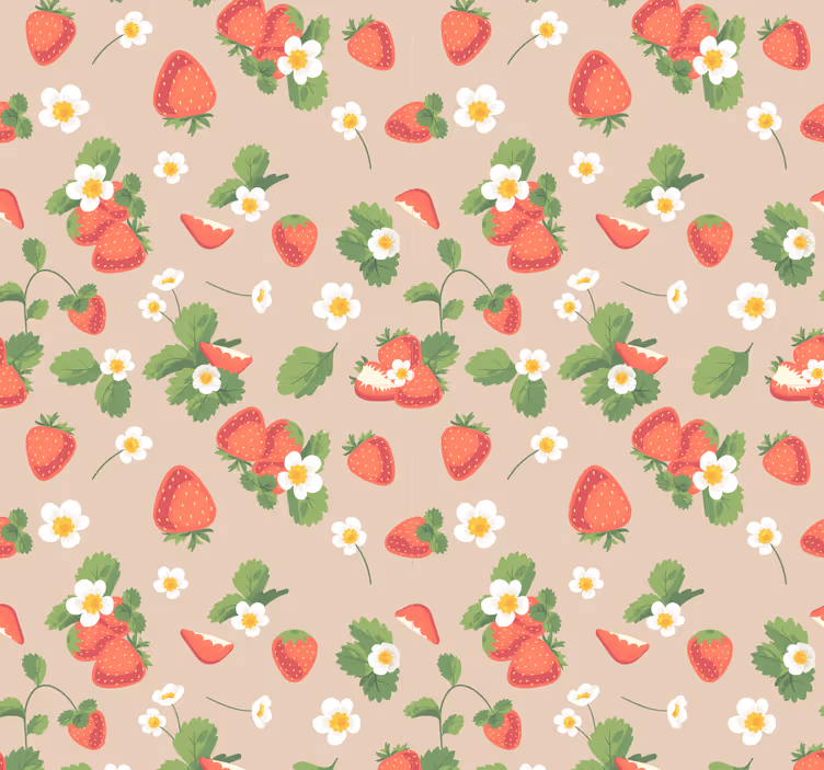Papier peint pour salle à manger fraises et fleurs - TenStickers