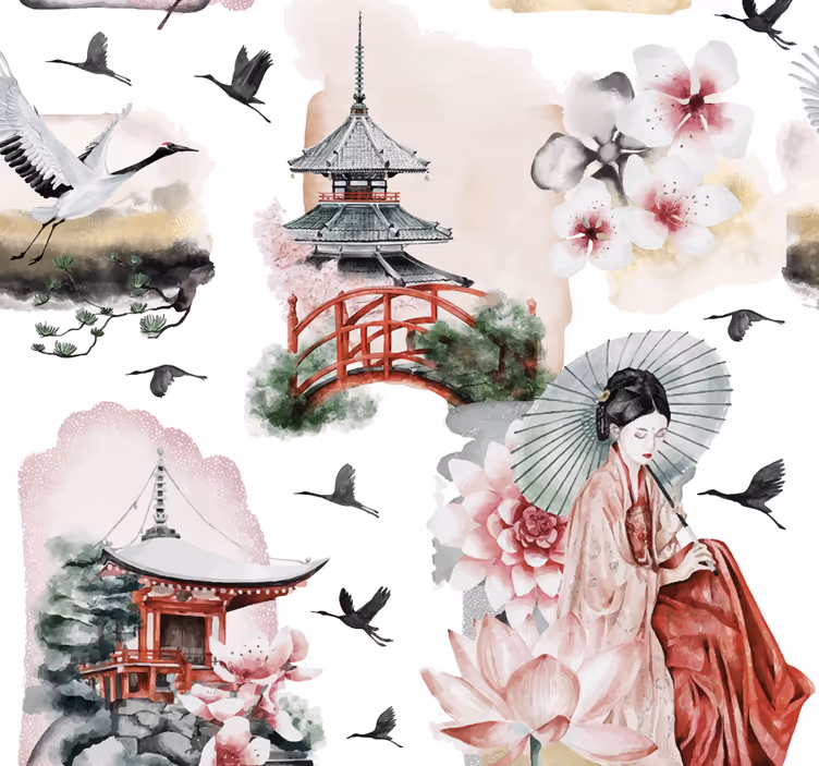 Papier peint pour tete de lit japon - TenStickers