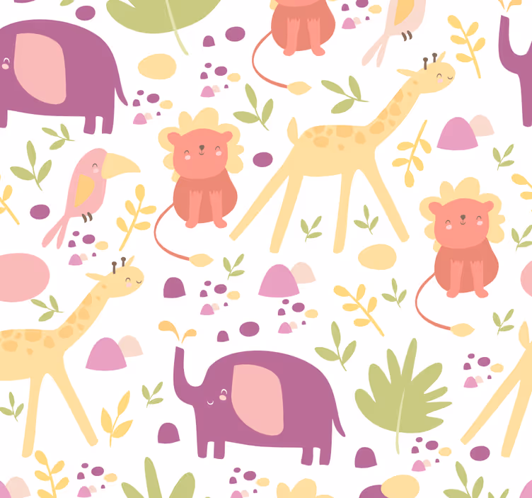 Papier peint chambre bébé animaux joyeux au pastel - TenStickers