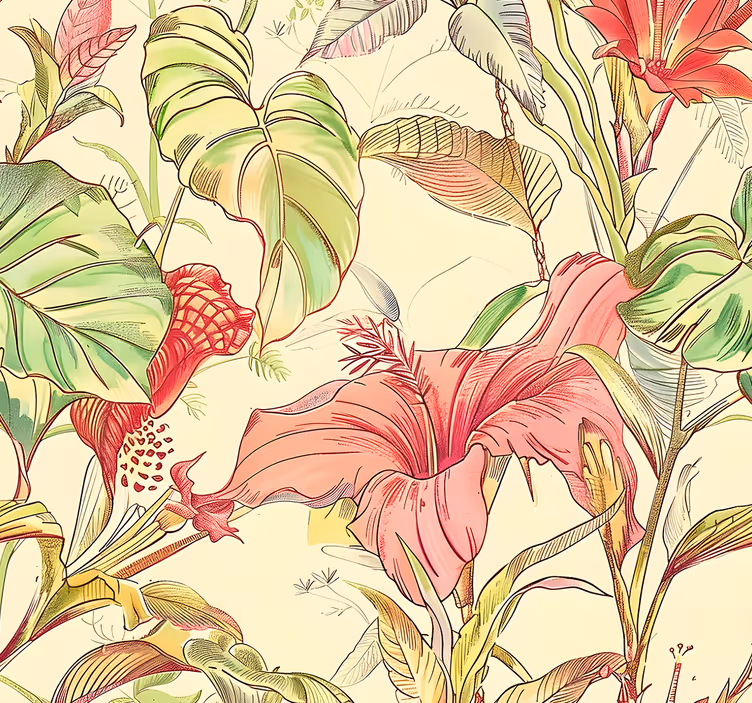 Papier peint feuilles motif de fleurs anglaises - TenStickers