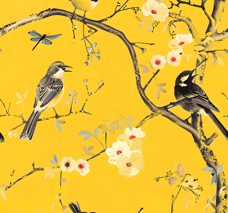 Papier peint jaune conception du ressort - TenStickers