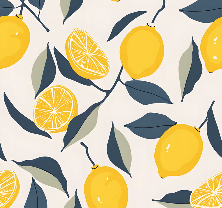 Papier peint jaune motif citron - TenStickers
