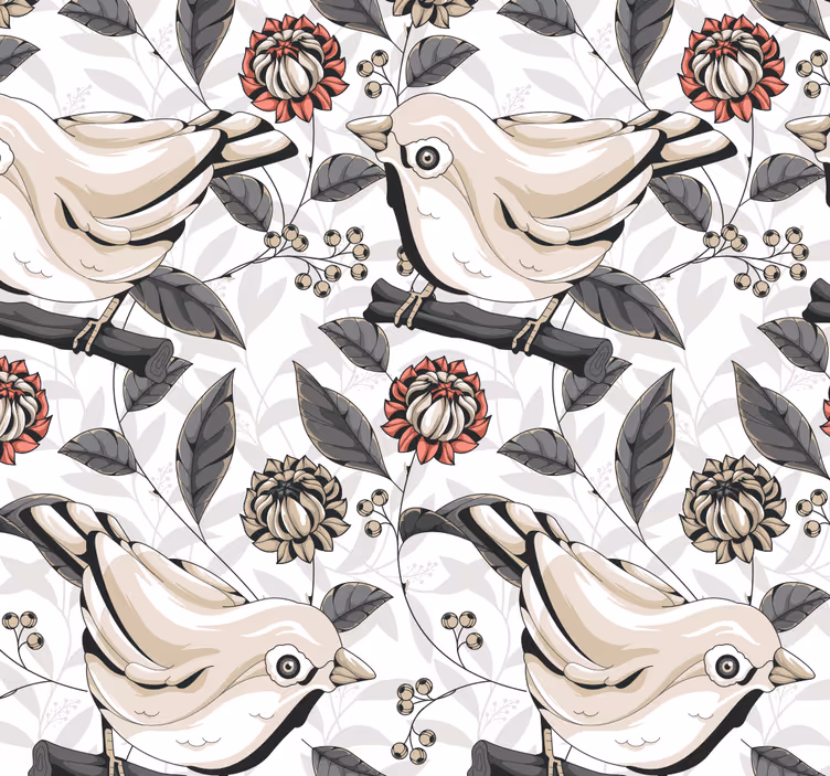 Papier peint fleurs carreaux d'oiseaux floraux - TenStickers