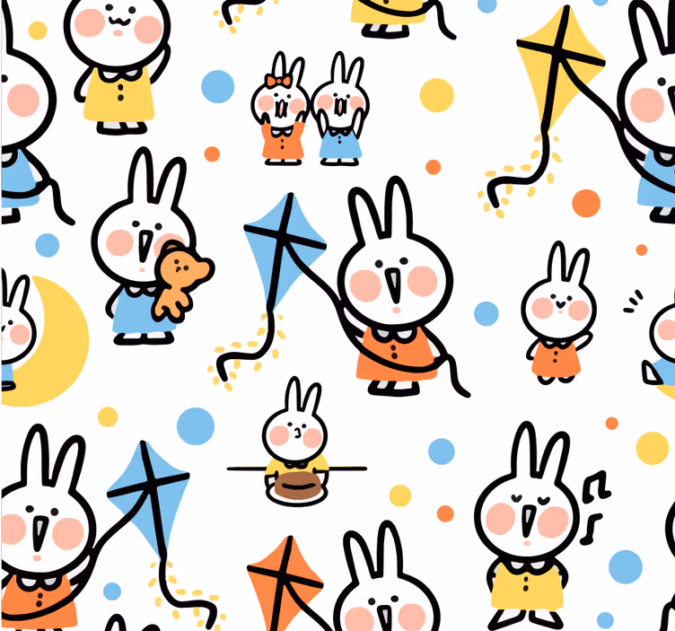 Papier peint animaux lapins avec des cerfs-volants - TenStickers