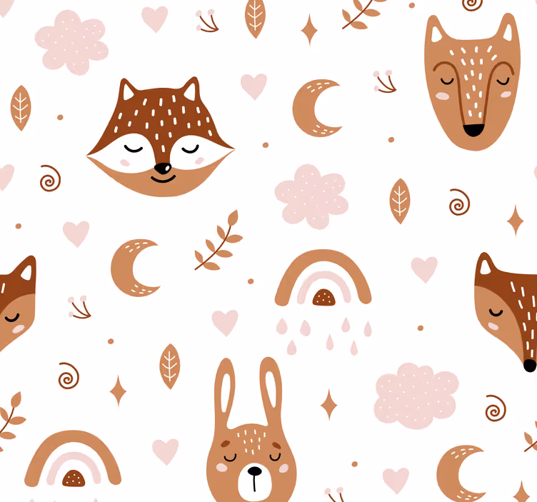 Papier peint chambre enfant animaux mignons et arc-en-ciel - TenStickers
