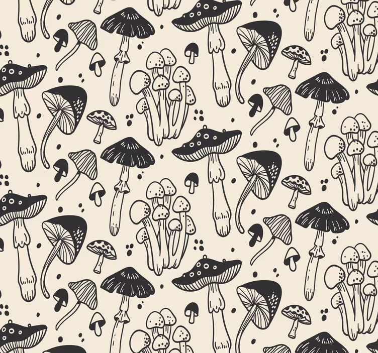 Papier peint salon motif de champignon sur fond beige - TenStickers