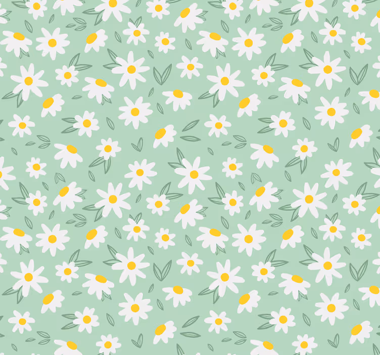 Papier peint fleuri couloir marguerites fond vert - TenStickers