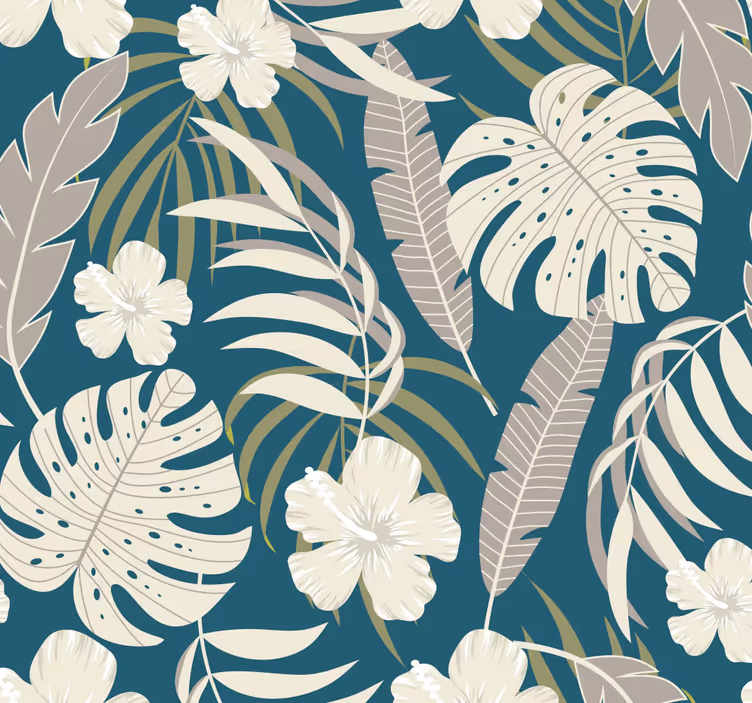 Papier peint salon dessin de feuilles tropicales - TenStickers