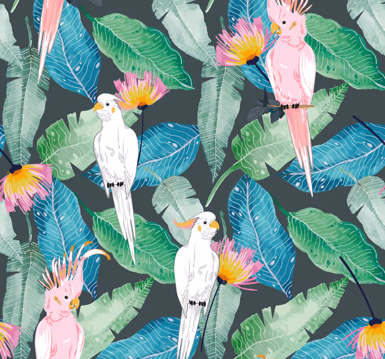 Papier peint oiseaux oiseaux tropicaux et feuilles - TenStickers