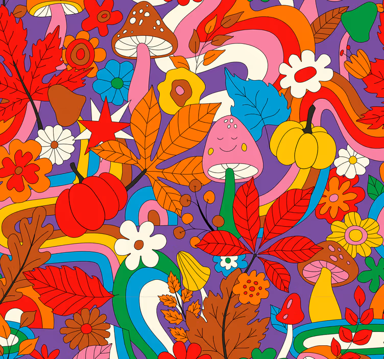 Papier peint vintage  rétro flower power - TenStickers