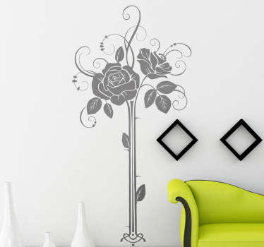 Autocollant mural floral vase rose
