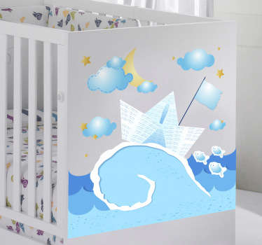 Sticker enfant bateau en papier