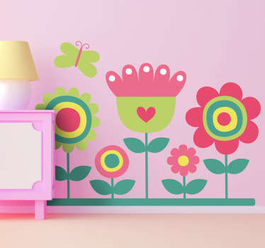 Sticker enfant jardin rose vert