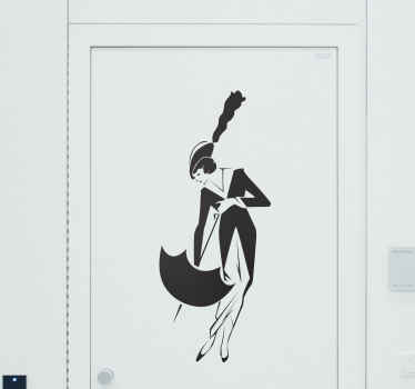 Sticker porte femme parapluie