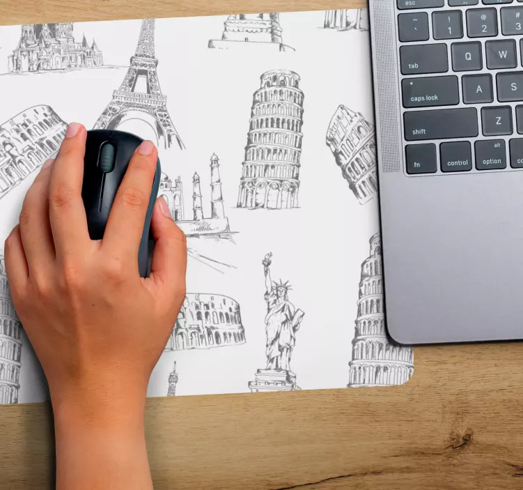 Tapis de souris carte du monde croquis de monuments célèbres - TenStickers