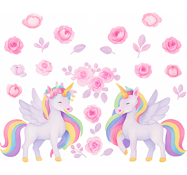 Store enrouleur pour chambre enfant licorne rose et fleurs - TenStickers