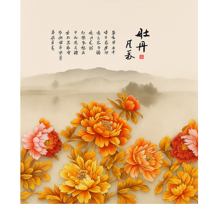 Store enrouleur salon art du paysage de pivoines - TenStickers