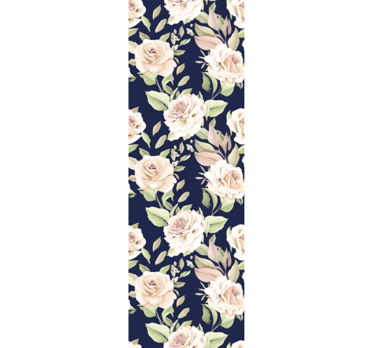 Store enrouleur cuisine motif rose vintage sur fond bleu - TenStickers