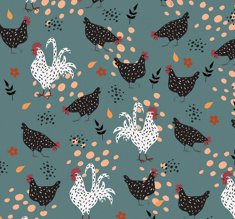 Store enrouleur cuisine poules noires et blanches fleurs - TenStickers