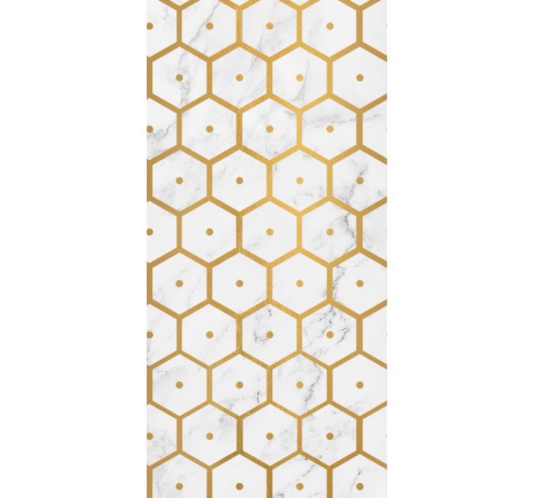 Store enrouleur salle à manger motif marbre doré hexagonal - TenStickers