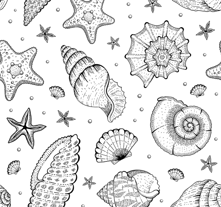 Store enrouleur bureaux vie marine et coquillages noir blanc - TenStickers
