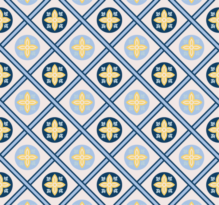 Store enrouleur moderne carreaux portugais bleu et jaune - TenStickers