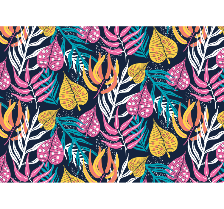 Store enrouleur cuisine feuilles multicolores sur fond bleu - TenStickers