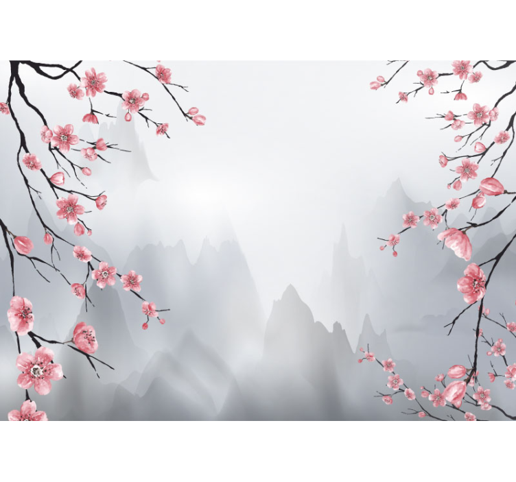 Store enrouleur cuisine fleurs de cerisier et montagnes - TenStickers