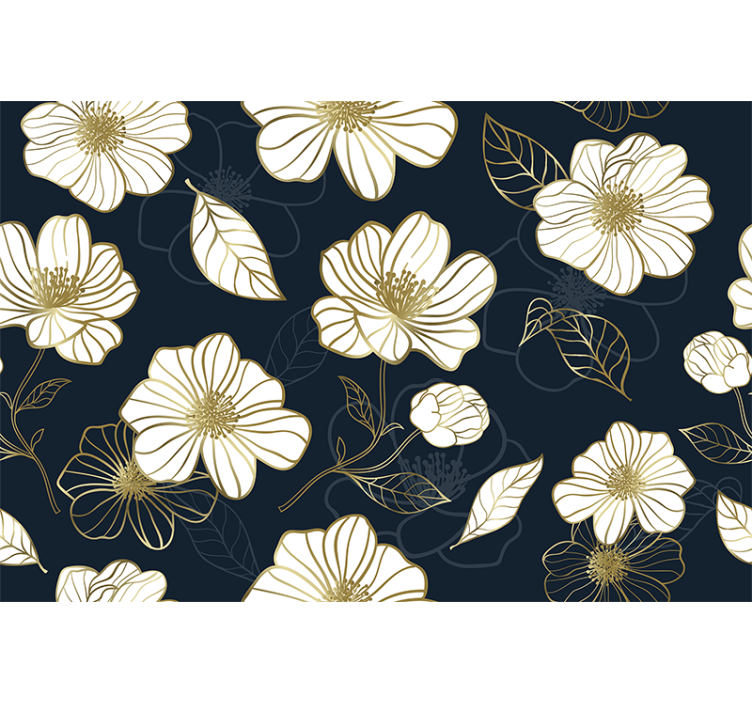 Store enrouleur cuisine fleurs minimalistes dorées - TenStickers