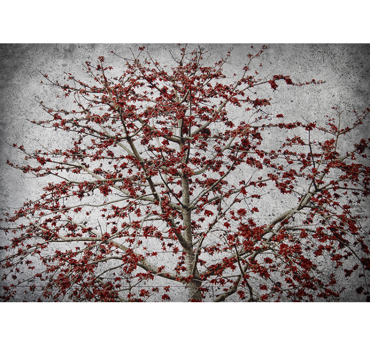 Store enrouleur cuisine arbre minimaliste fleurs rouges - TenStickers