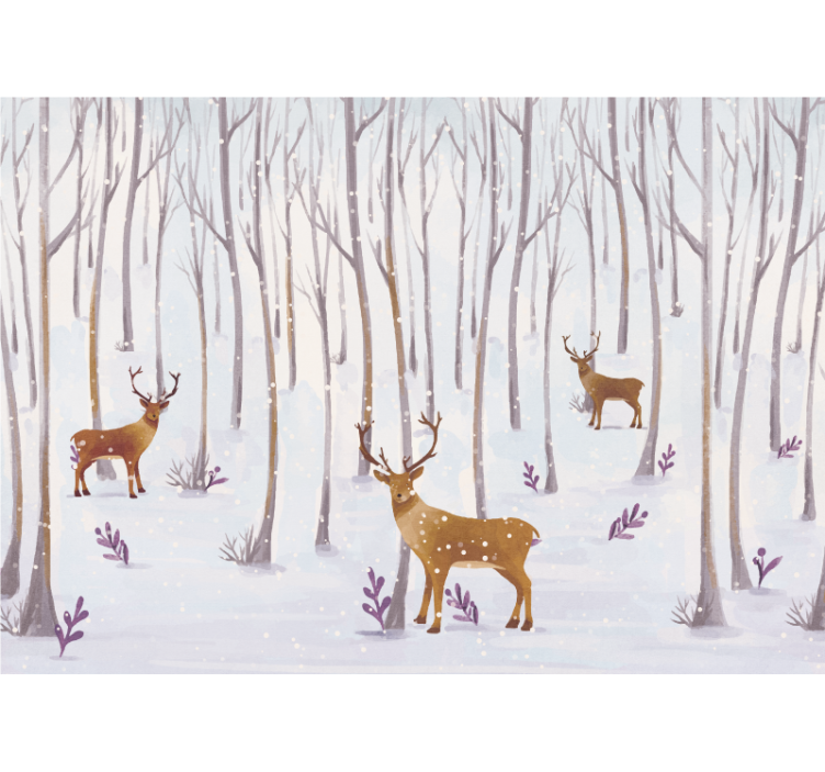 Store enrouleur blanc forêt d'hiver scandinave animaux - TenStickers