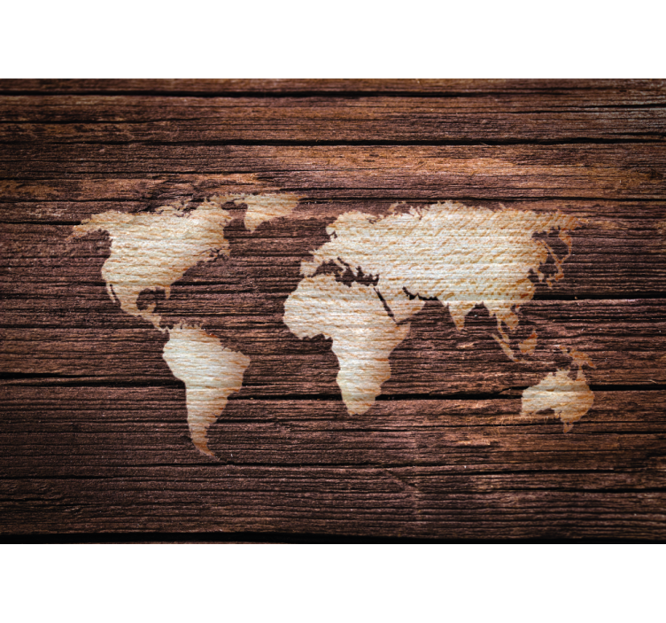 Store enrouleur salon carte du monde en bois brun - TenStickers